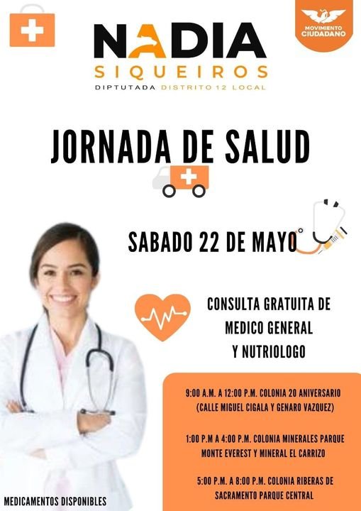 Invita Nadia Siqueiros a jornadas gratuitas de salud