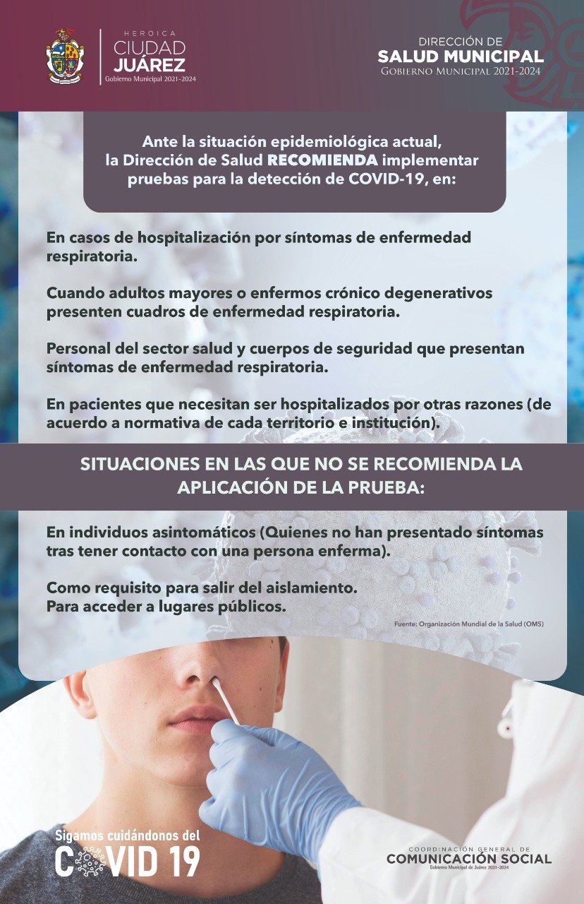 Informa Salud Municipal sobre criterios para aplicar pruebas para detección de COVID-19 Informa Salud Municipal sobre criterios para aplicar pruebas para detección de COVID-19