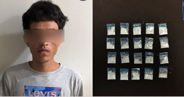Detienen a presunto distribuidor de droga; traía 20 envoltorios con cocaína