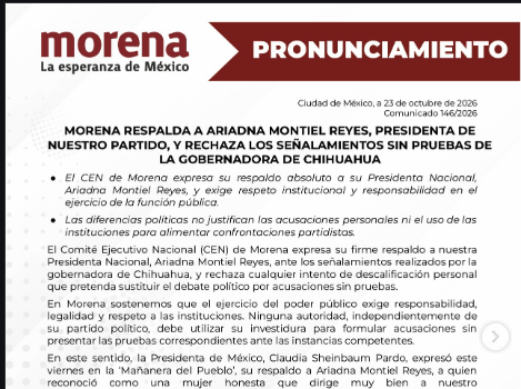Morena respalda a Ariadna Montiel y rechaza señalamientos de Maru Campos contra la dirigencia nacional